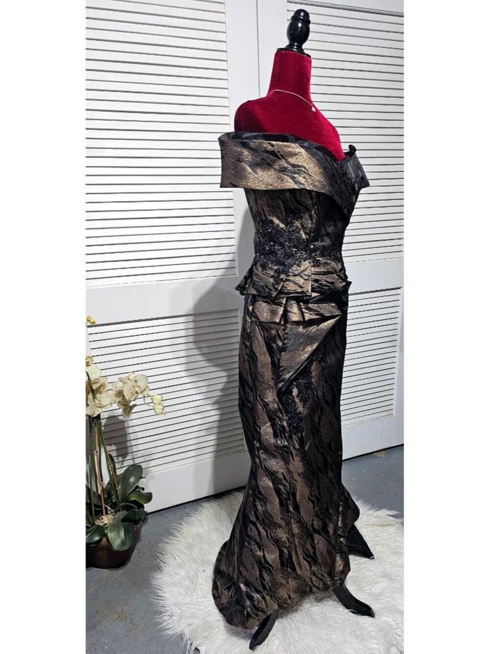 Gia Franco Women Black Bronze 12267CL Off Shoulder Evening Gown Dress Sz 12 3157 - Picture 4 of 16